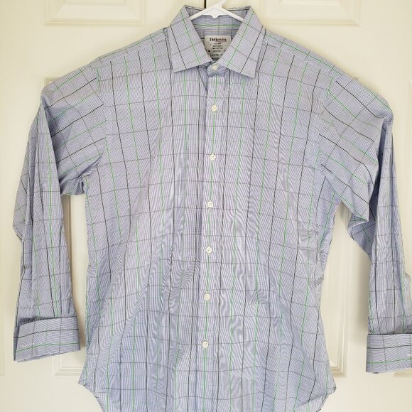 TM Lewin Button Up Dress Shirt Blue Check Mens 16 33 French Cuff Cotton Lewin100 - Picture 1 of 14